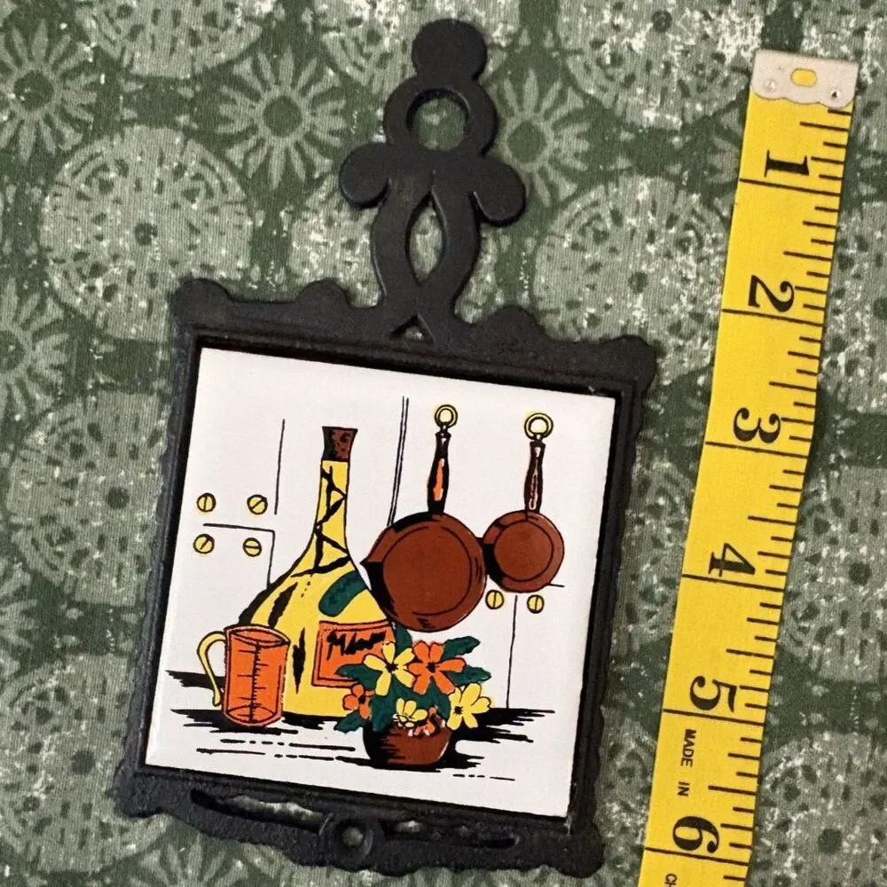 Vintage Tile Trivet, Retro Black Cast Iron
